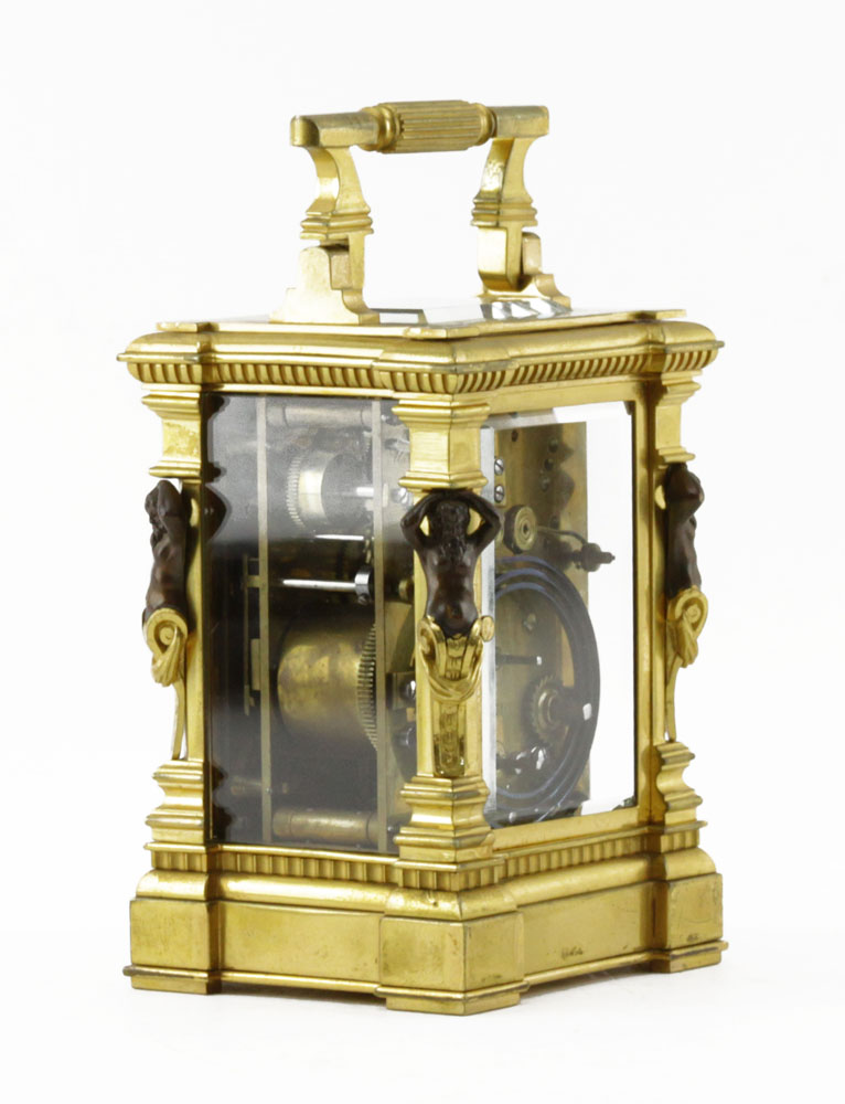 Rare Circa 1890 Tiffany & Co Gilt Brass Petite Sonnerie Striking and Repeating Carriage Clock, No. 1879. 