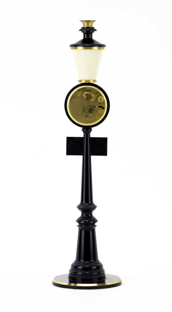 Circa 1965 Jaeger LeCoultre "Rue de La Paix Street Lamp" Lacquer Brass Table Clock with Eight Day Movement