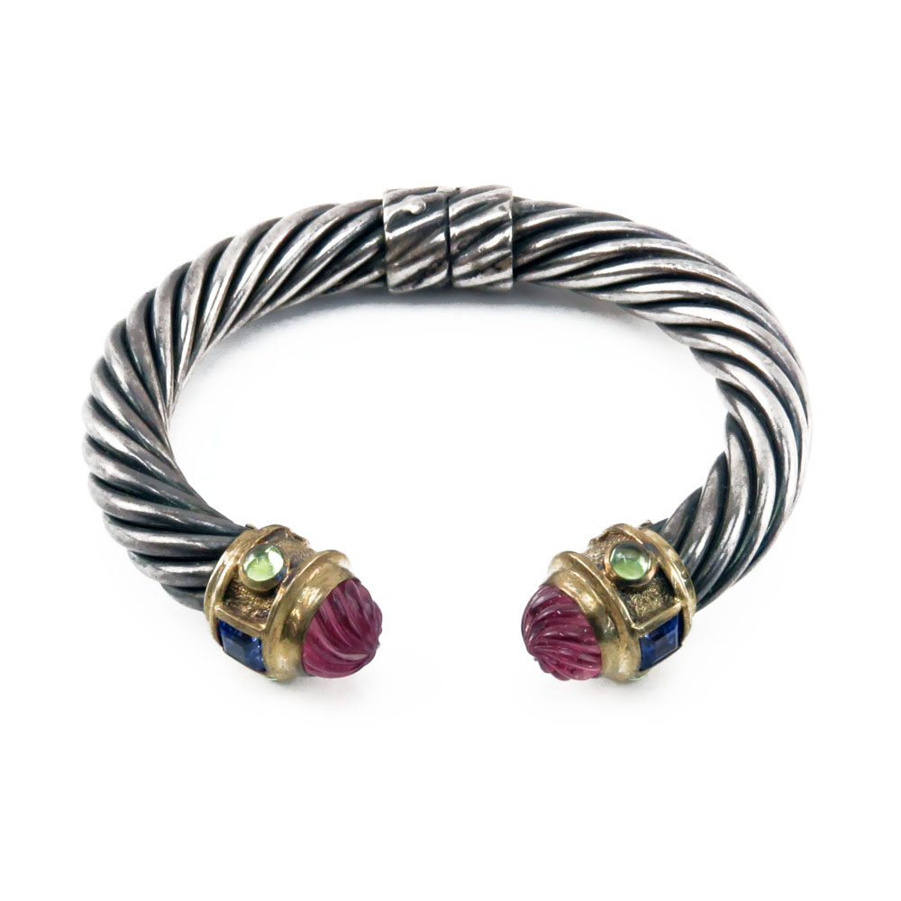 David Yurman 14 Karat and Sterling "Cable Classic"  Bracelet with Semi-Precious Stones