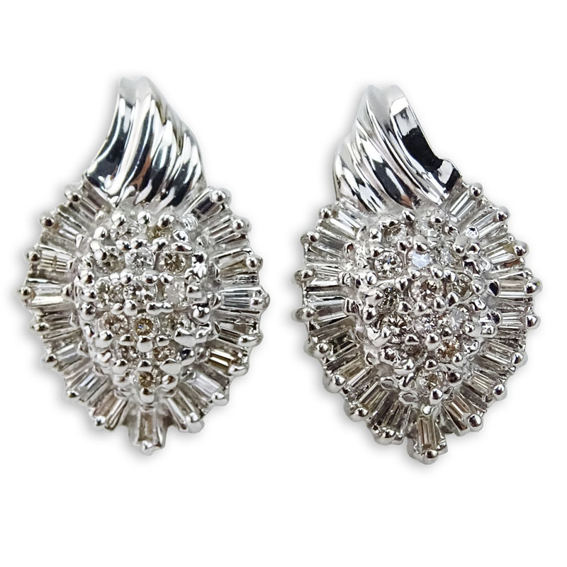 Vintage Diamond and 10 Karat White Gold Earrings.