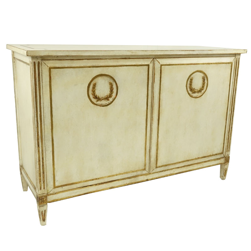 Neirmann Weeks Contemporary Italian Neoclassical Style Parcel Gilt Two Door Cabinet.