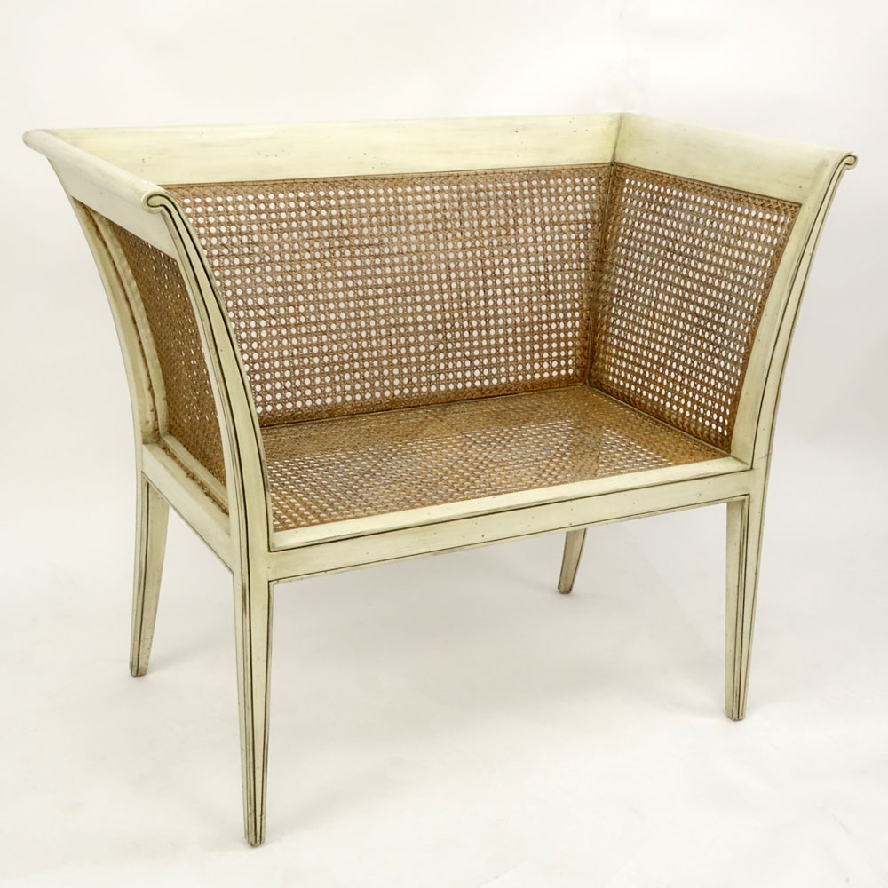 20th Century Italian Painted Wood settee/Bench. Caning to back, seat, and sides
