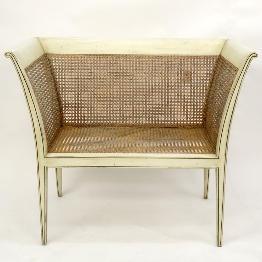 20th Century Italian Painted Wood settee/Bench. Caning to back, seat, and sides