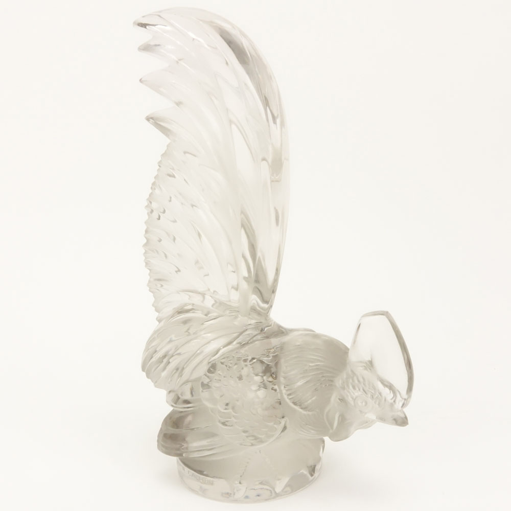 Rene Lalique, France Frosted and Clear Glass "Coq Nain" Hood Ornament.