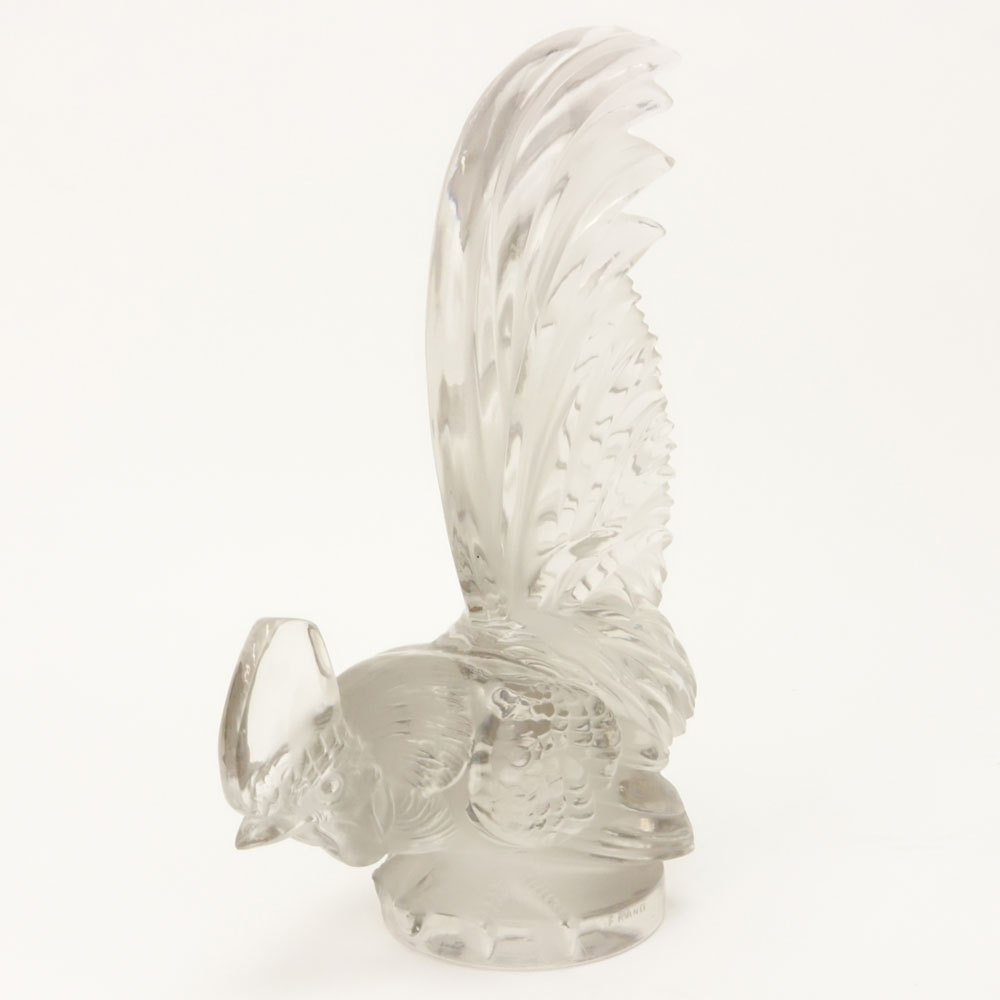 Rene Lalique, France Frosted and Clear Glass "Coq Nain" Hood Ornament.