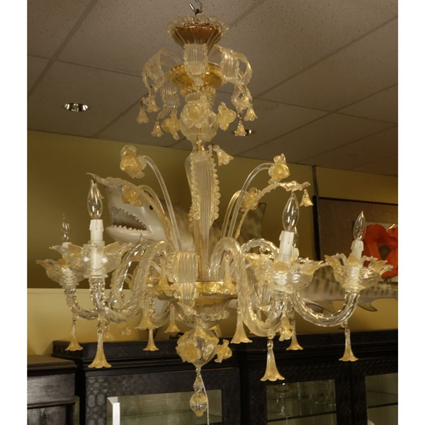 Mid-Century Venetian Glass Six Arm Chandelier.