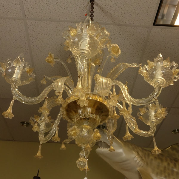 Mid-Century Venetian Glass Six Arm Chandelier.