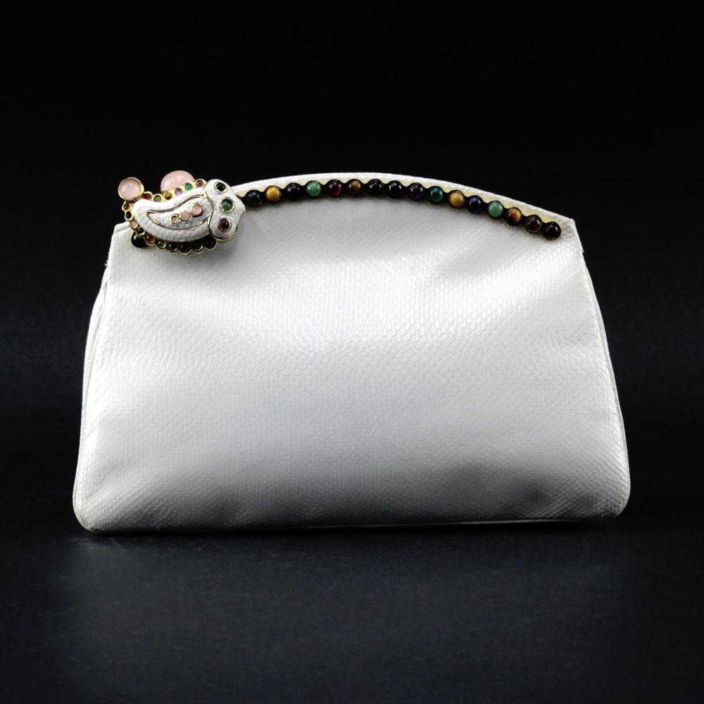 Judith Leiber New York White Lizard Skin and Gemstone Shoulder Bag