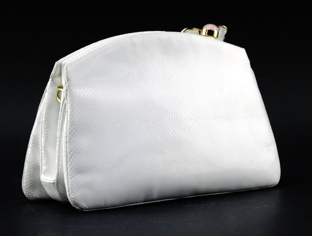 Judith Leiber New York White Lizard Skin and Gemstone Shoulder Bag