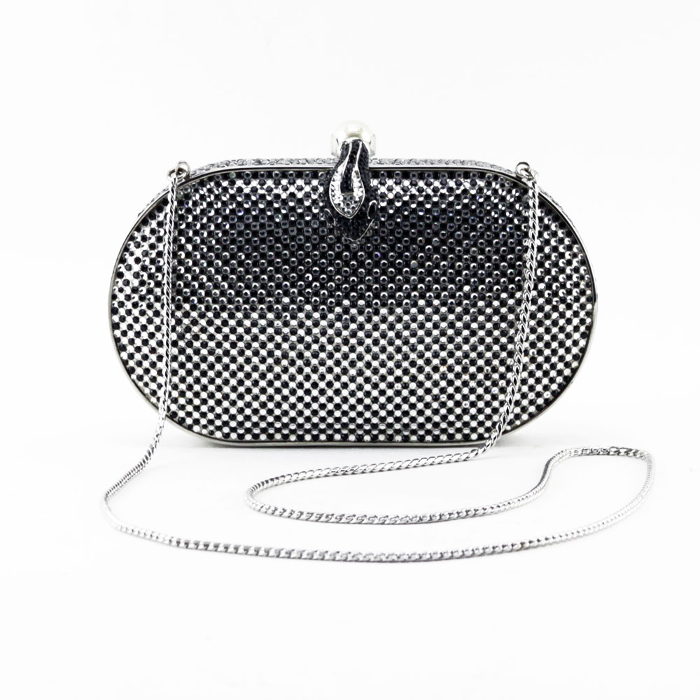 Judith Leiber New York Black and Silver Swarovski Crystals Clutch Purse