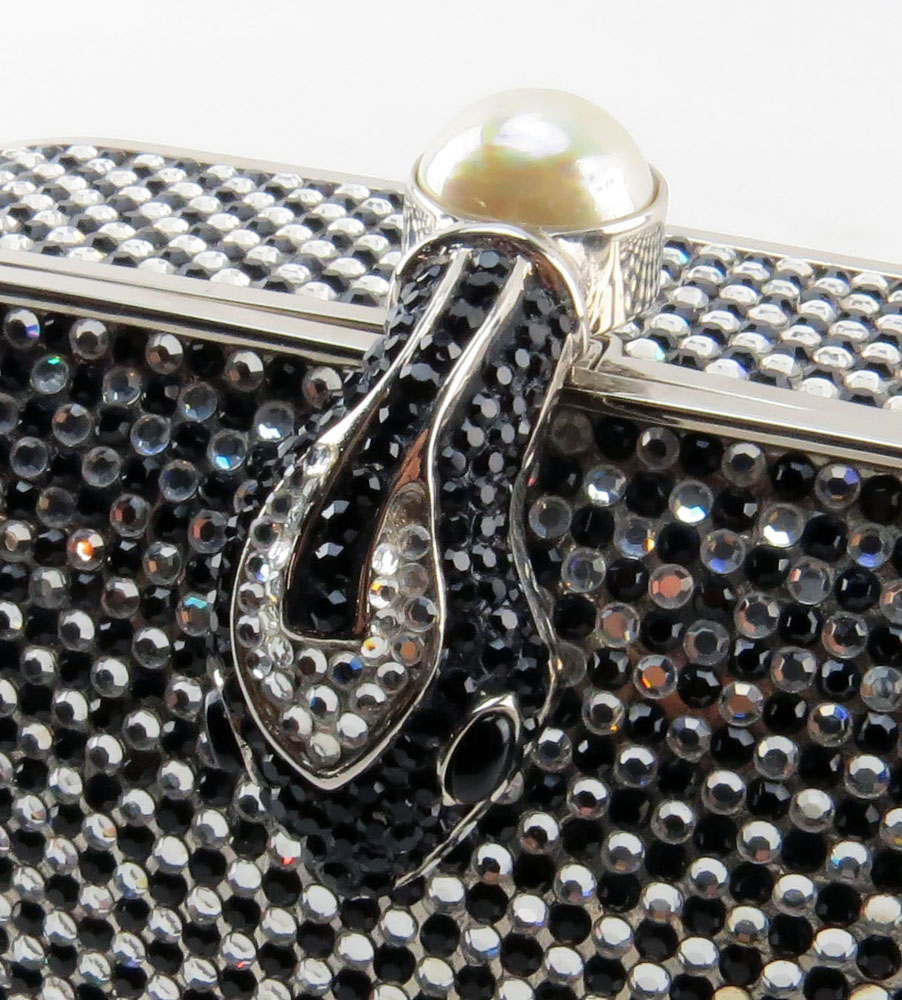 Judith Leiber New York Black and Silver Swarovski Crystals Clutch Purse