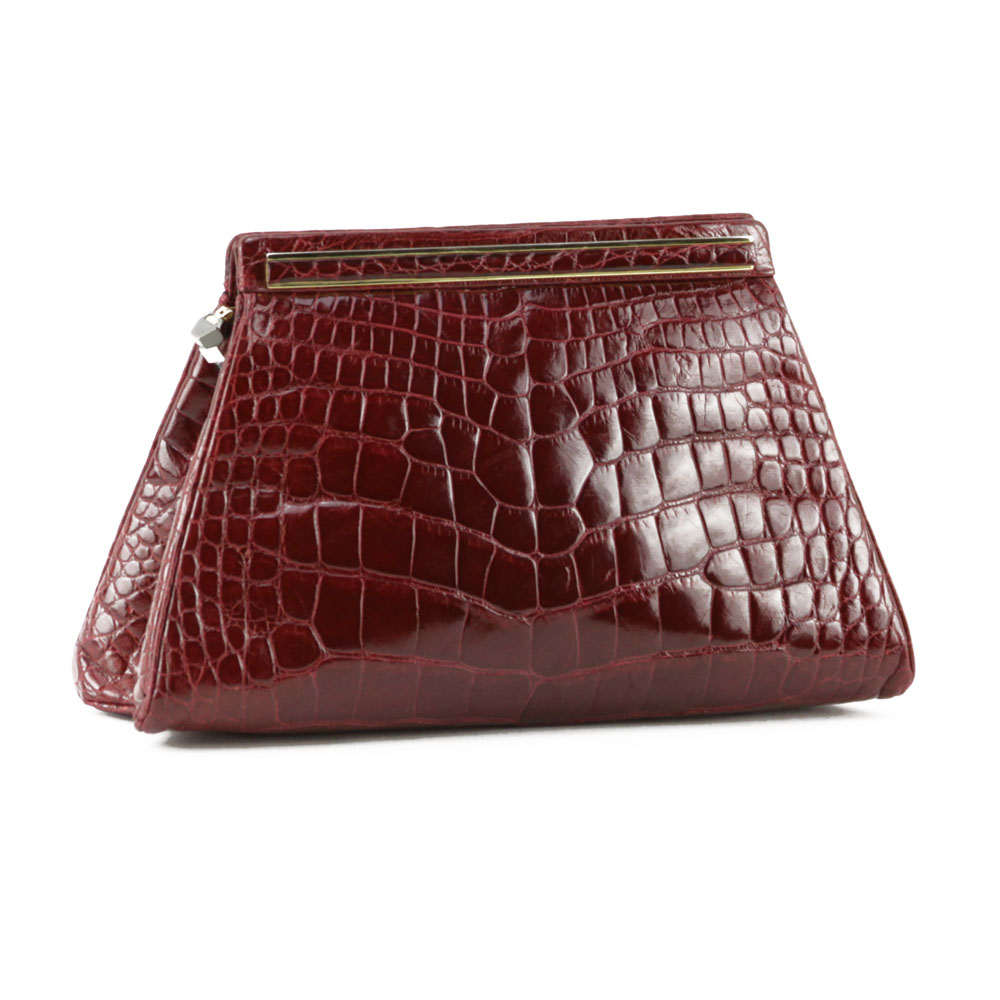 Judith Leiber New York Red Crocodile Skin Clutch Purse.