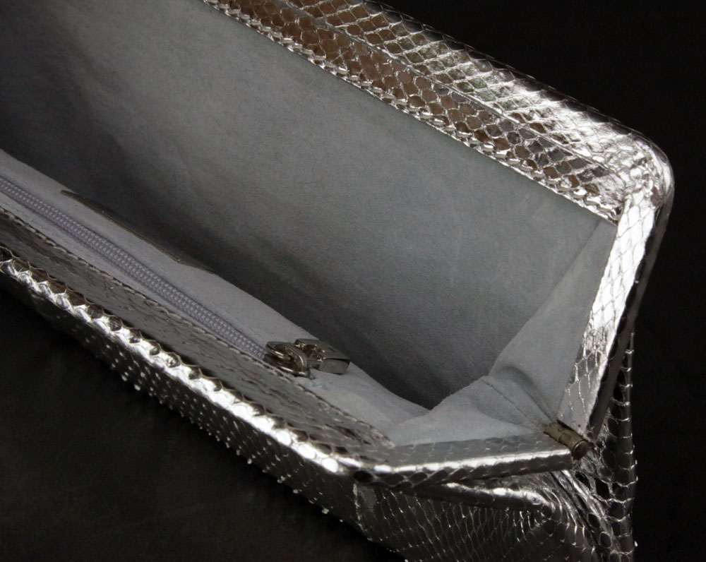 Lambertson Truex Italian Metallic Silver Snakeskin Clutch Purse.