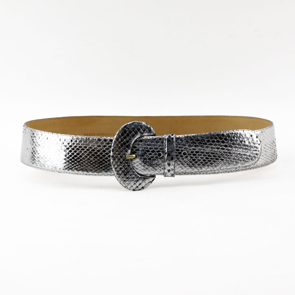 Nancy Gonzalez Colombia/New York Metallic Silver Snakeskin Belt.