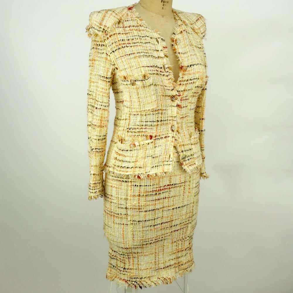 Chanel Boutique Colorful Retro Style Tweed Suit Set.