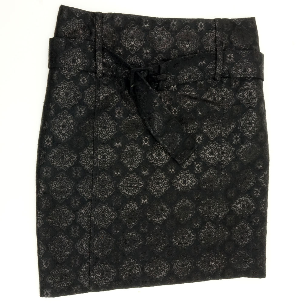 Prada Italian Black and Metallic Sheen Pattern Skirt.