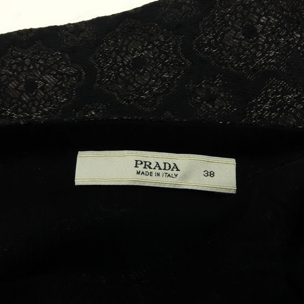 Prada Italian Black and Metallic Sheen Pattern Skirt.