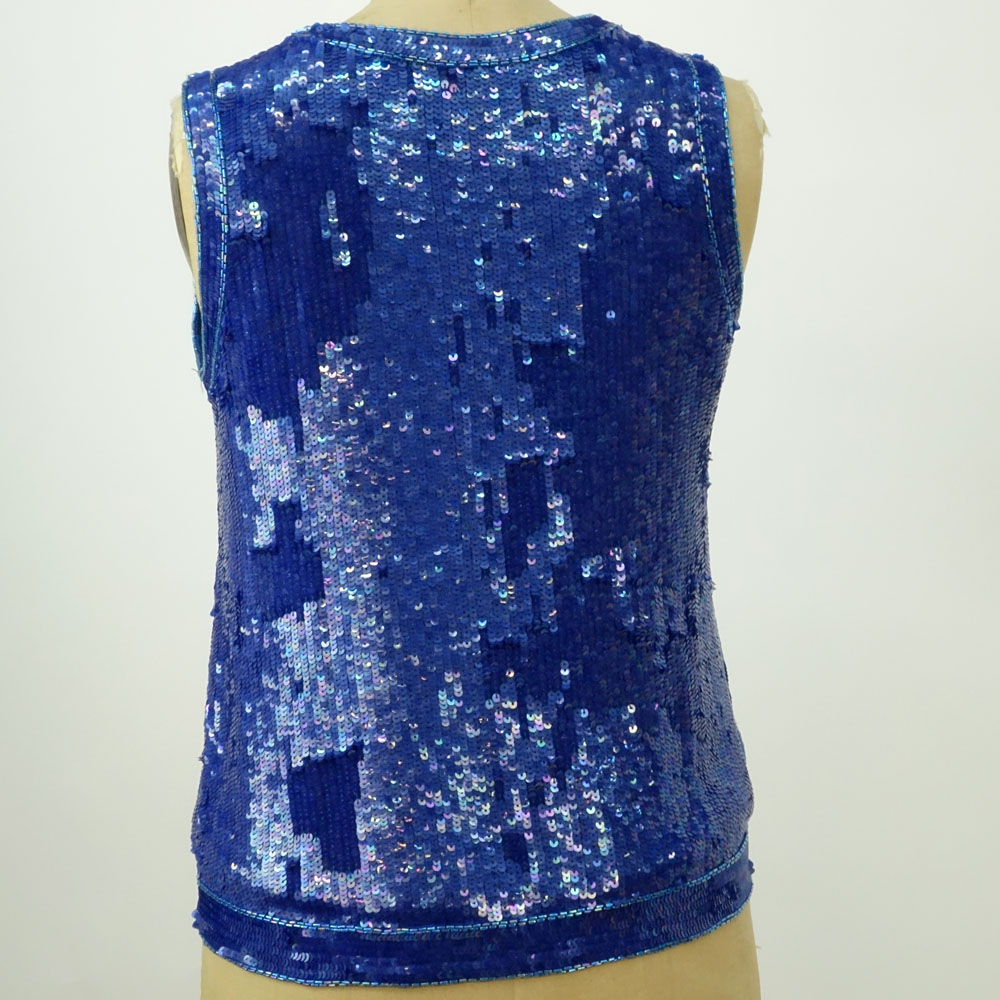 Yves Saint Laurent Rive Gauche Blue Sequin Silk Tank Top