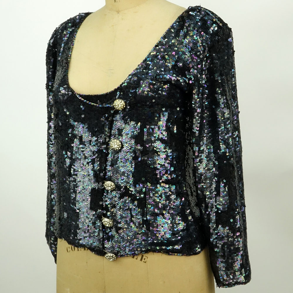 Yves Saint Laurent Rive Gauche Black Sequin Blouse