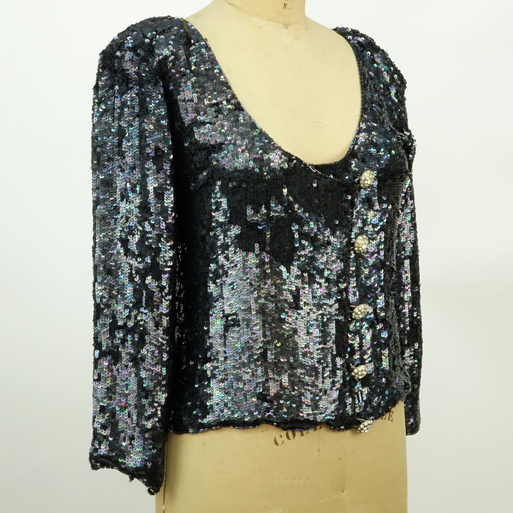 Yves Saint Laurent Rive Gauche Black Sequin Blouse