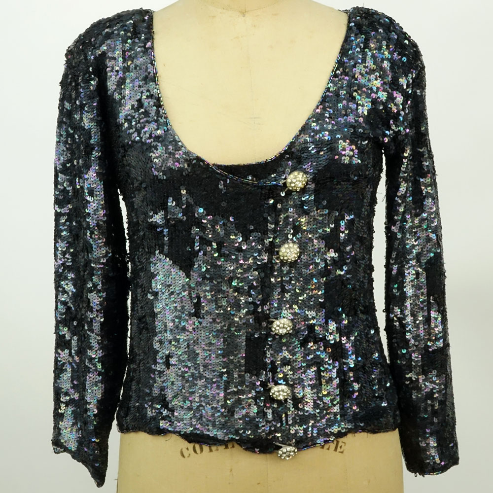 Yves Saint Laurent Rive Gauche Black Sequin Blouse