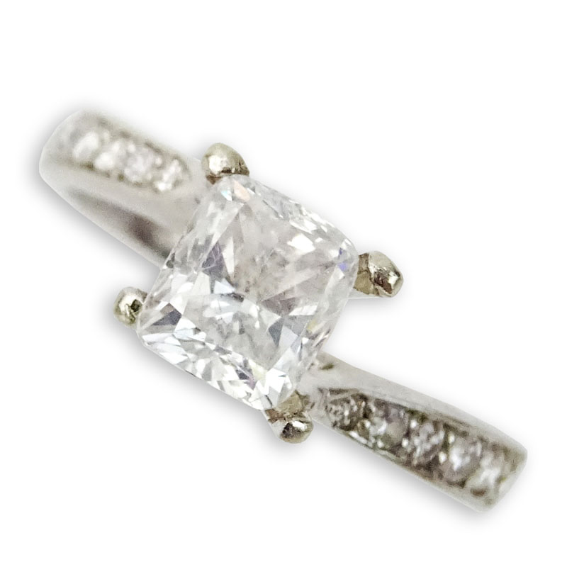 Approx. 1.22 Carat Cushion Cut Diamond and 14 Karat White Gold Ring