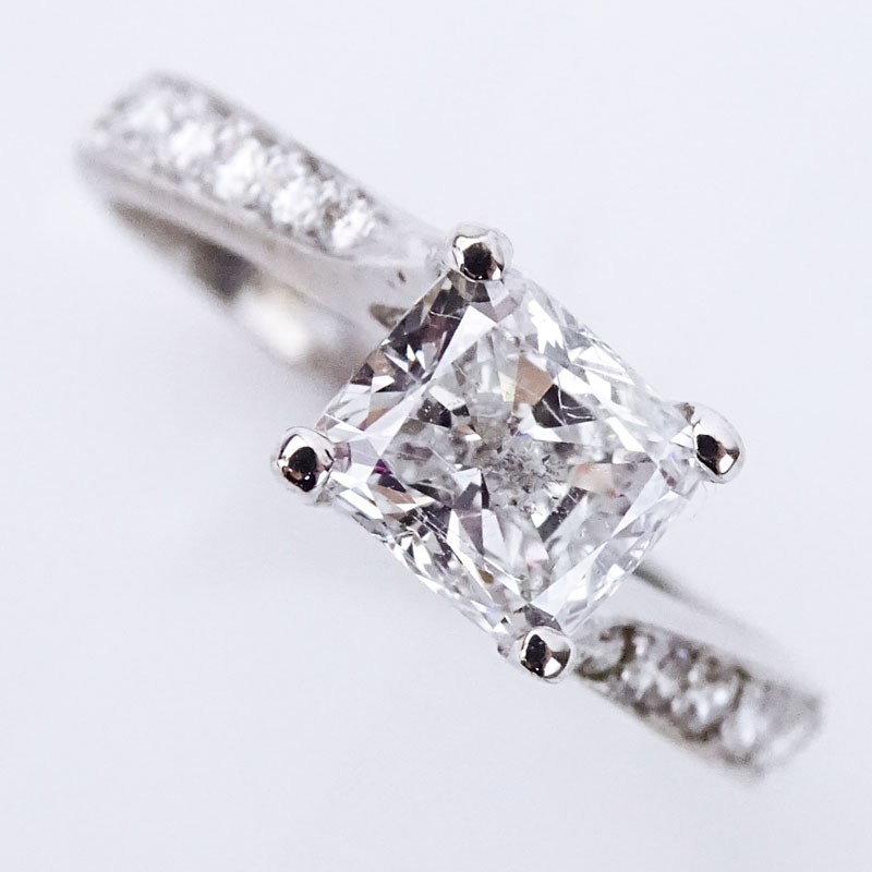 Approx. 1.22 Carat Cushion Cut Diamond and 14 Karat White Gold Ring