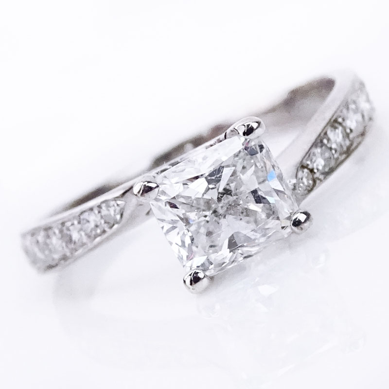 Approx. 1.22 Carat Cushion Cut Diamond and 14 Karat White Gold Ring