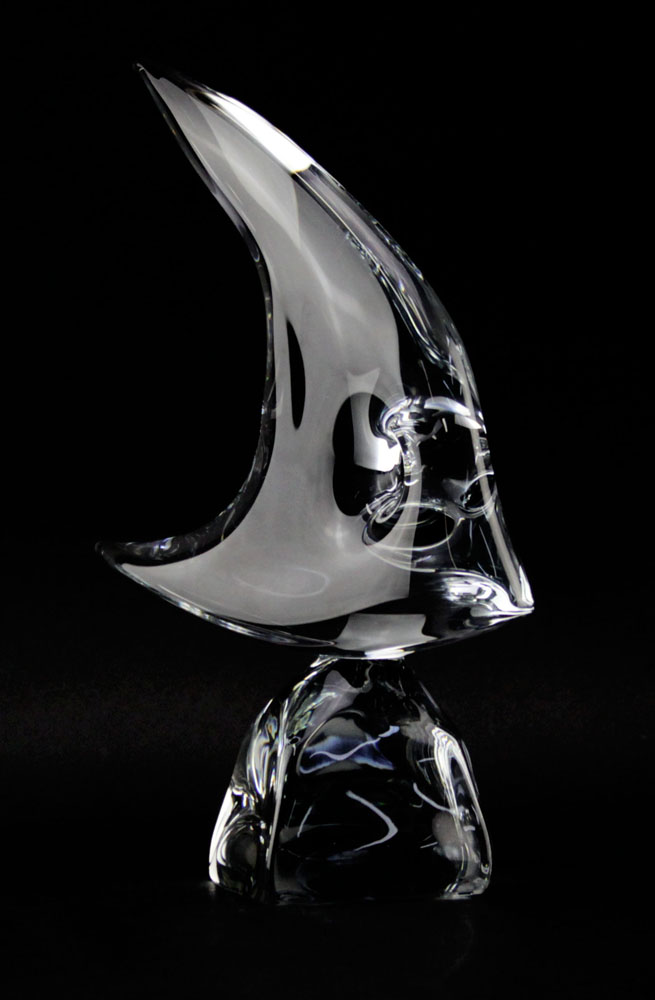 Large Daum France Glass Angel Fish Sculpture.