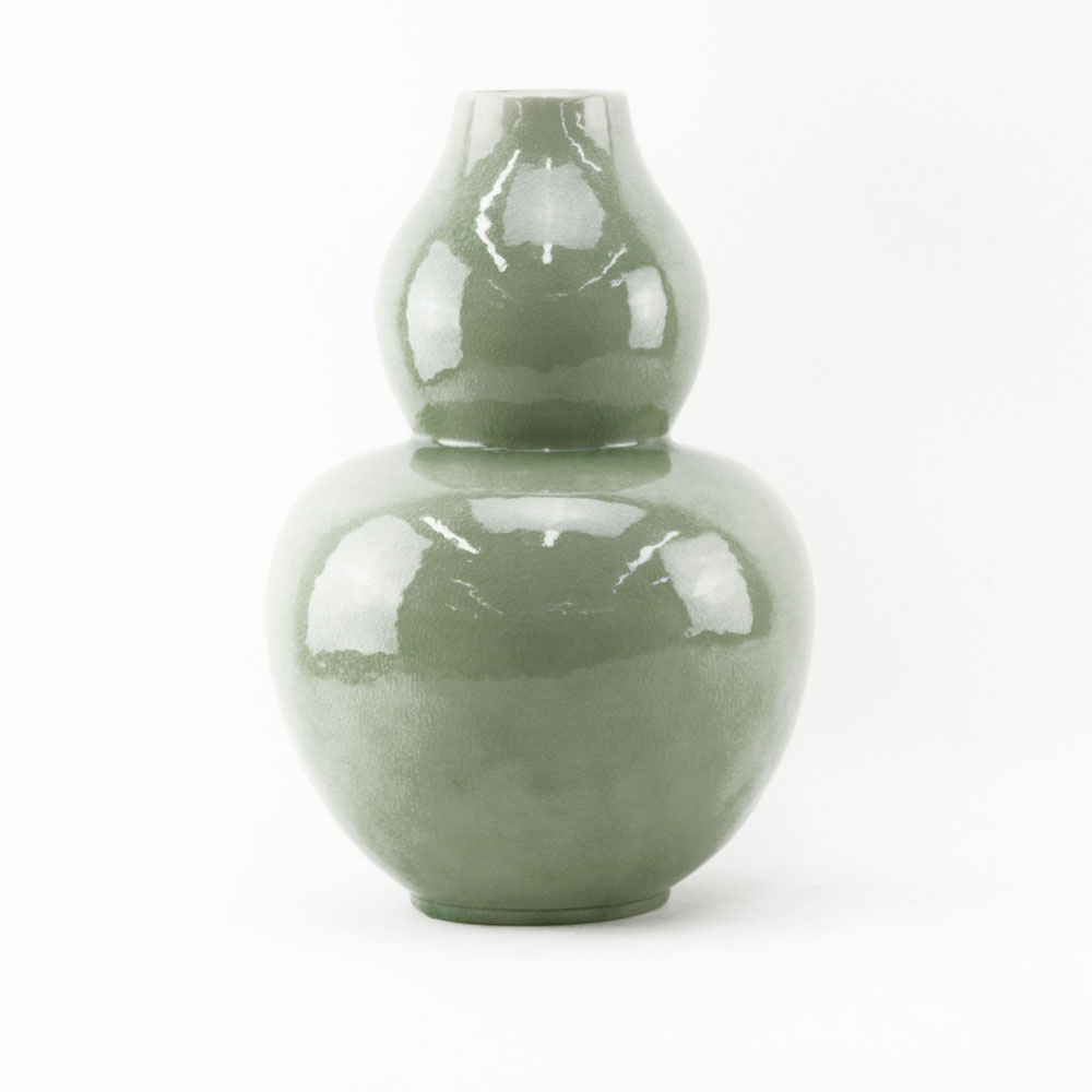 Large Thai Celadon Crackle Glazed Doubled Gourd Vase