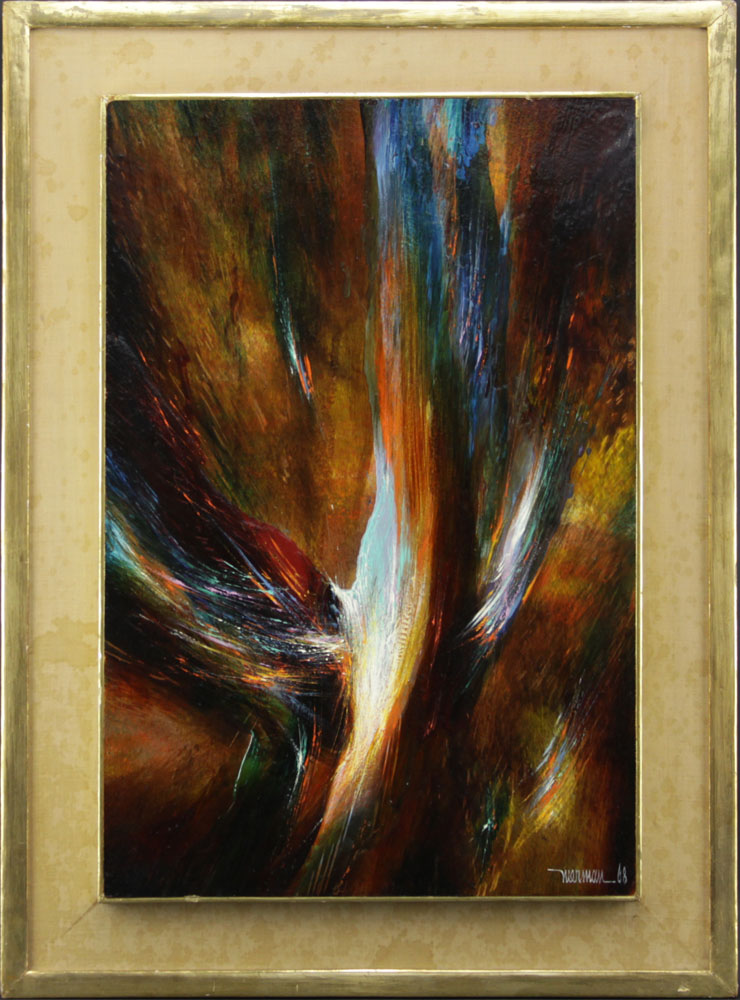 Leonardo M. Nierman, Mexican/American (b-1932) Abstract Oil on Masonite "Flight" 