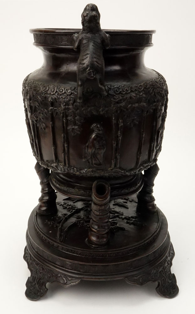 Large 20th Century Japanese Bronze Censer with Figural Foo Dog Handles