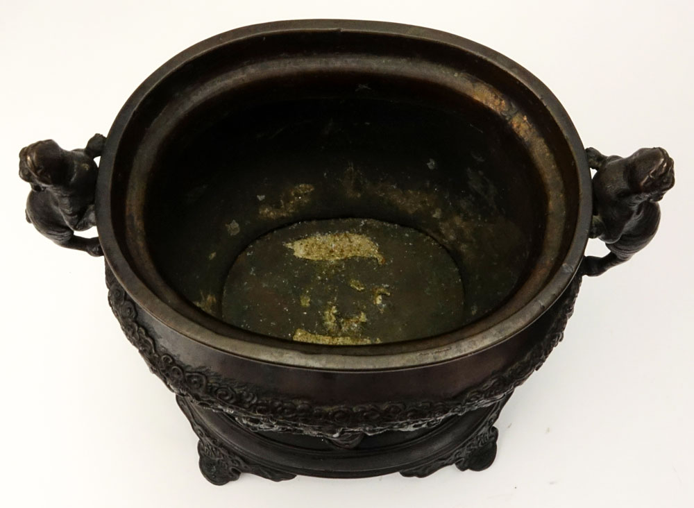 Large 20th Century Japanese Bronze Censer with Figural Foo Dog Handles