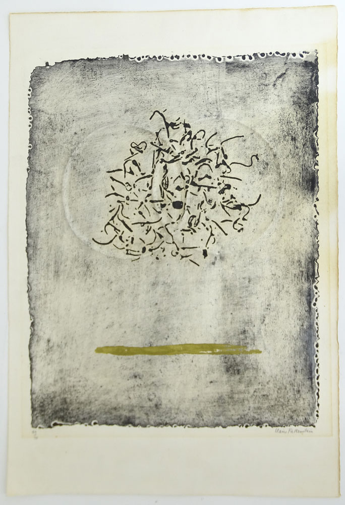 Claire Falkenstein, American (1908-1998) Hand-colored collograph on Fabriano paper "Two Rings"