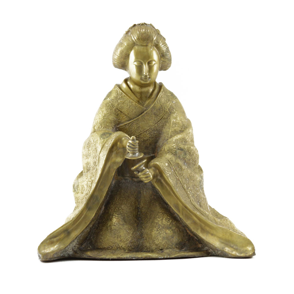 20th Century Japanese Gilt Bronze Seated Okimono Girl