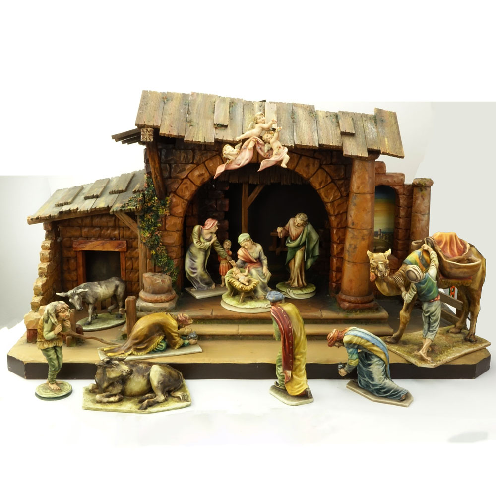 Large Vintage Twelve (12) Piece Borsato Porcelain Nativity Set.