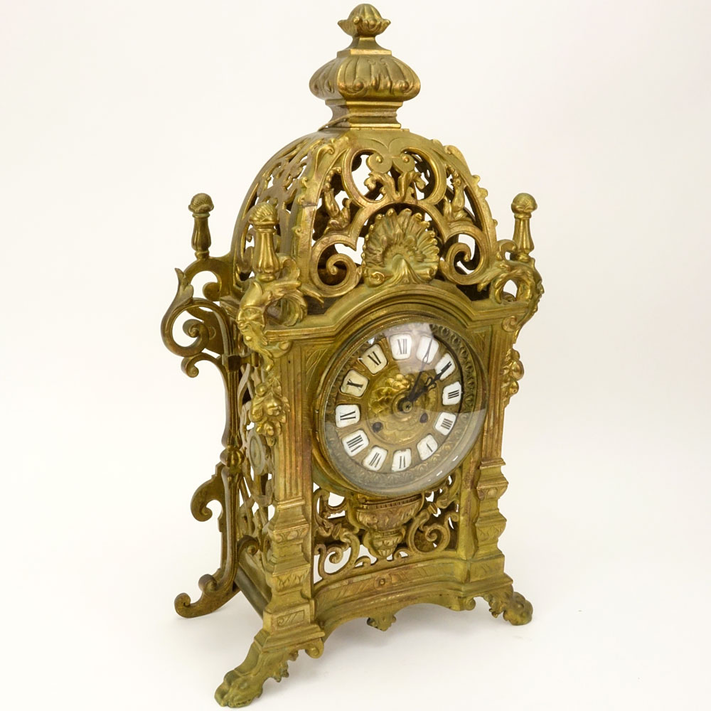 19th Century French Ormolu Pierced Gilt Bronze Mantle Clock