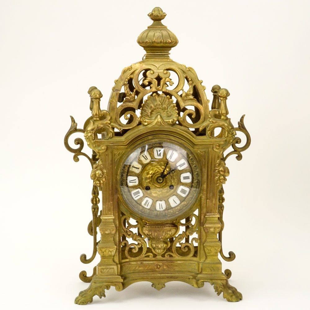 19th Century French Ormolu Pierced Gilt Bronze Mantle Clock