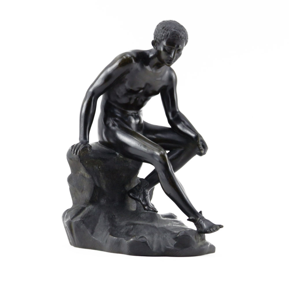 Antique Bronze Mythological Figure of a Nude Seated Mercury.