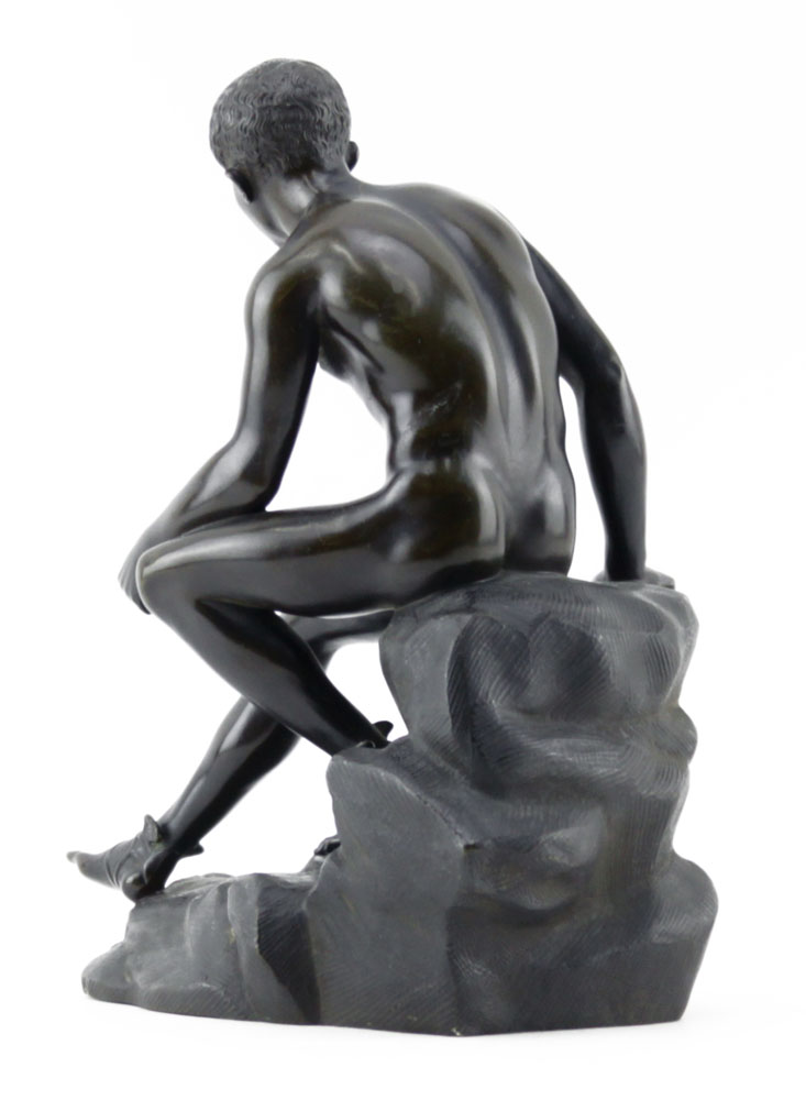 Antique Bronze Mythological Figure of a Nude Seated Mercury.