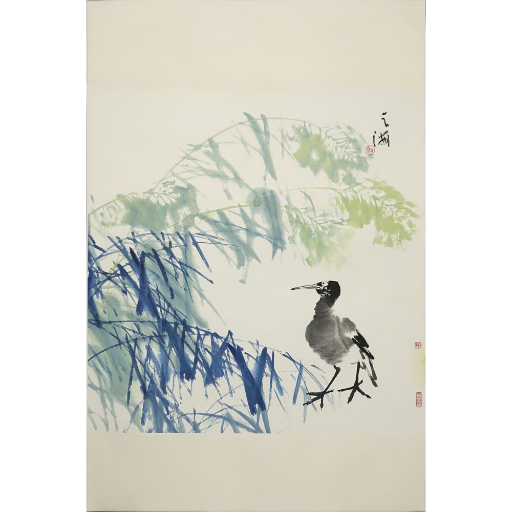 20th Century Chinese Watercolor on Paper. "Bird" 