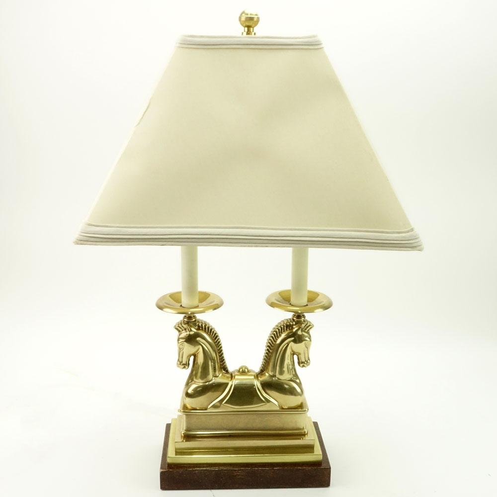 Vintage Brass Twin Horse Bust Secretary Desk Lamp