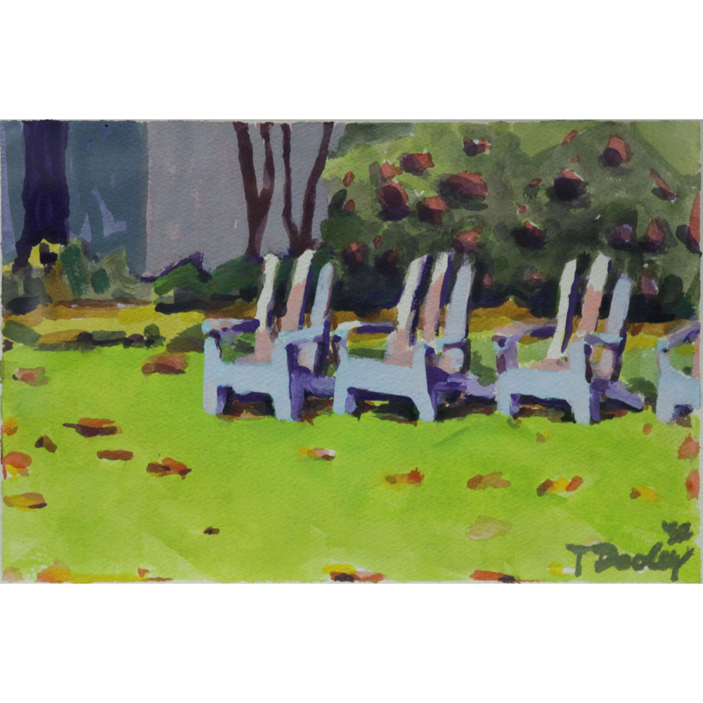 Tom Dooley, American (20th Century) Watercolor on Paper, "Adirondack Chairs"