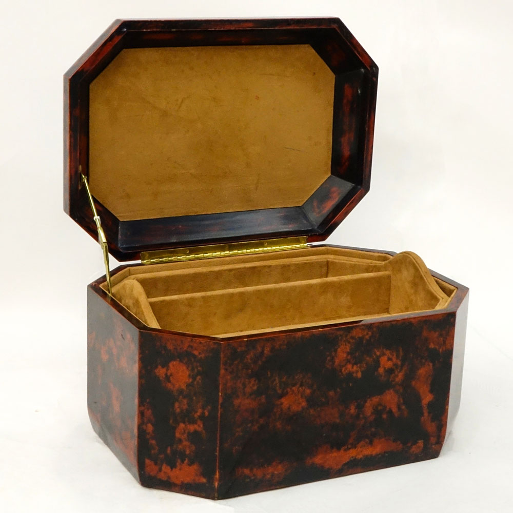 Large Vintage Karl Springer Lacquer Jewelry Box with Suede Lining.