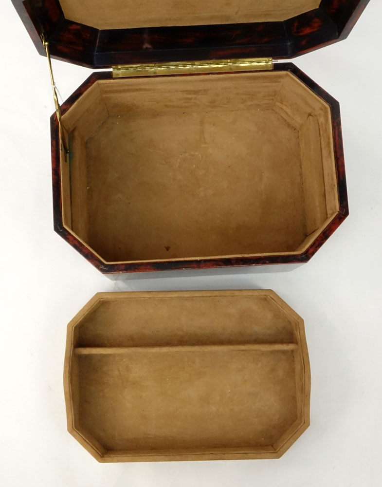 Large Vintage Karl Springer Lacquer Jewelry Box with Suede Lining.