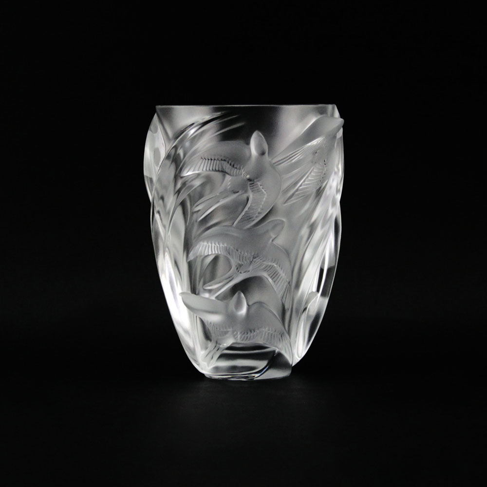 Lalique France "Martinets" Frosted Crystal Vase. 