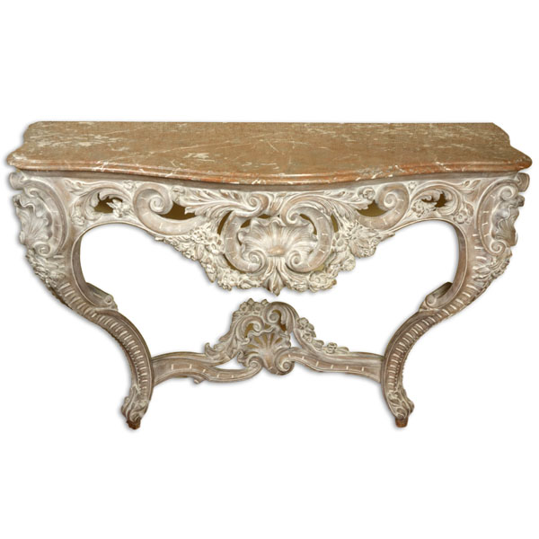 20th Century Louis XV Style  Rococo Marble Top Console Table.