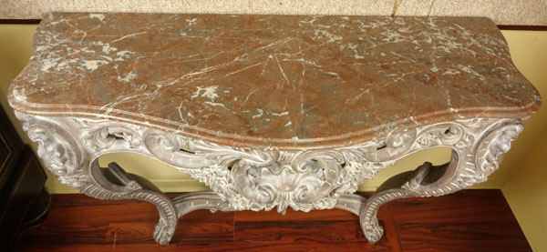 20th Century Louis XV Style  Rococo Marble Top Console Table.