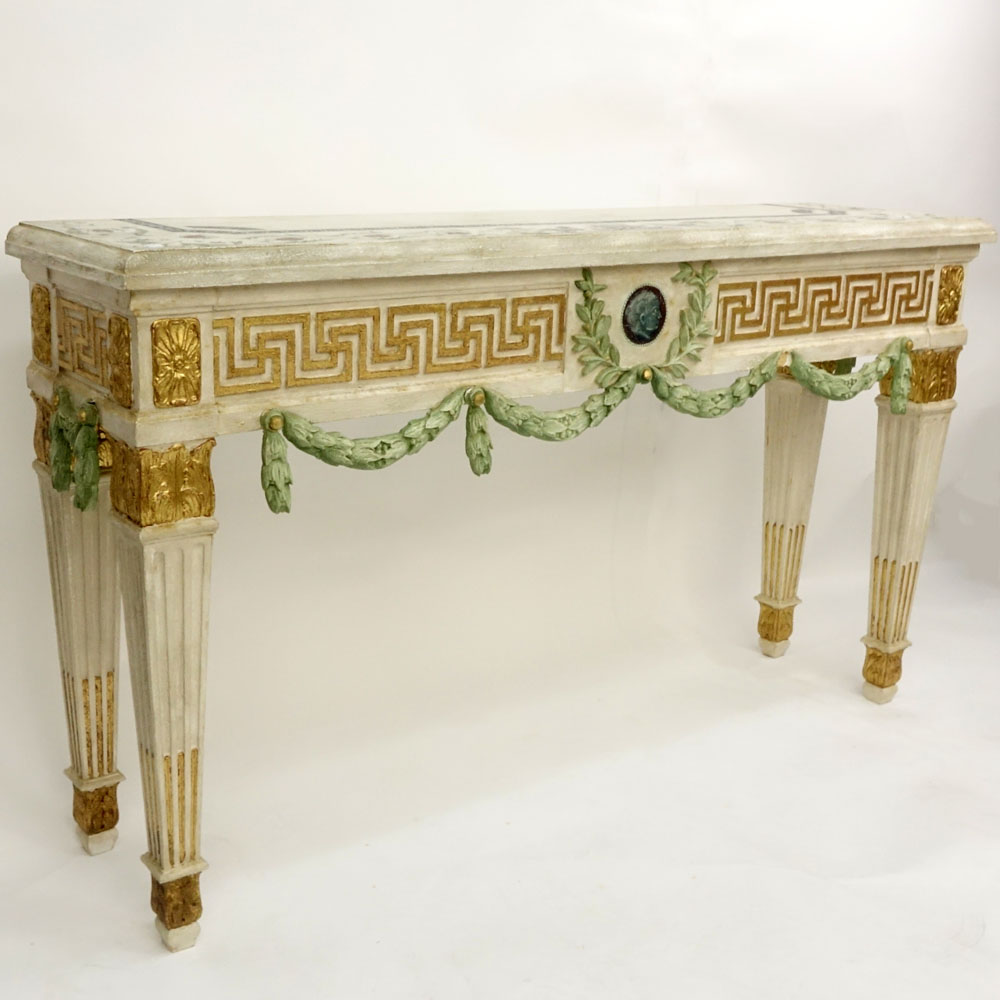 20th Century Italian Neoclassical Style Parcel Gilt Painted Console Table