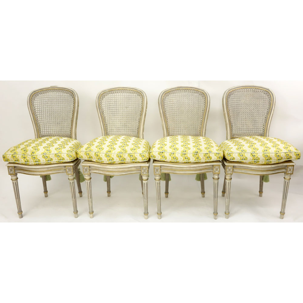 Set of Four (4) Italian Louis XVI Style Painted Side Chairs with Upholstered Cushion